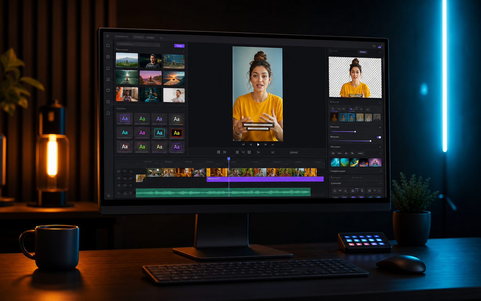 CapCut benzeri sosyal video editörü arayüzü