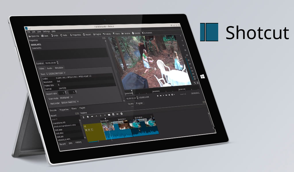 Shotcut açık kaynak video editörü arayüzü